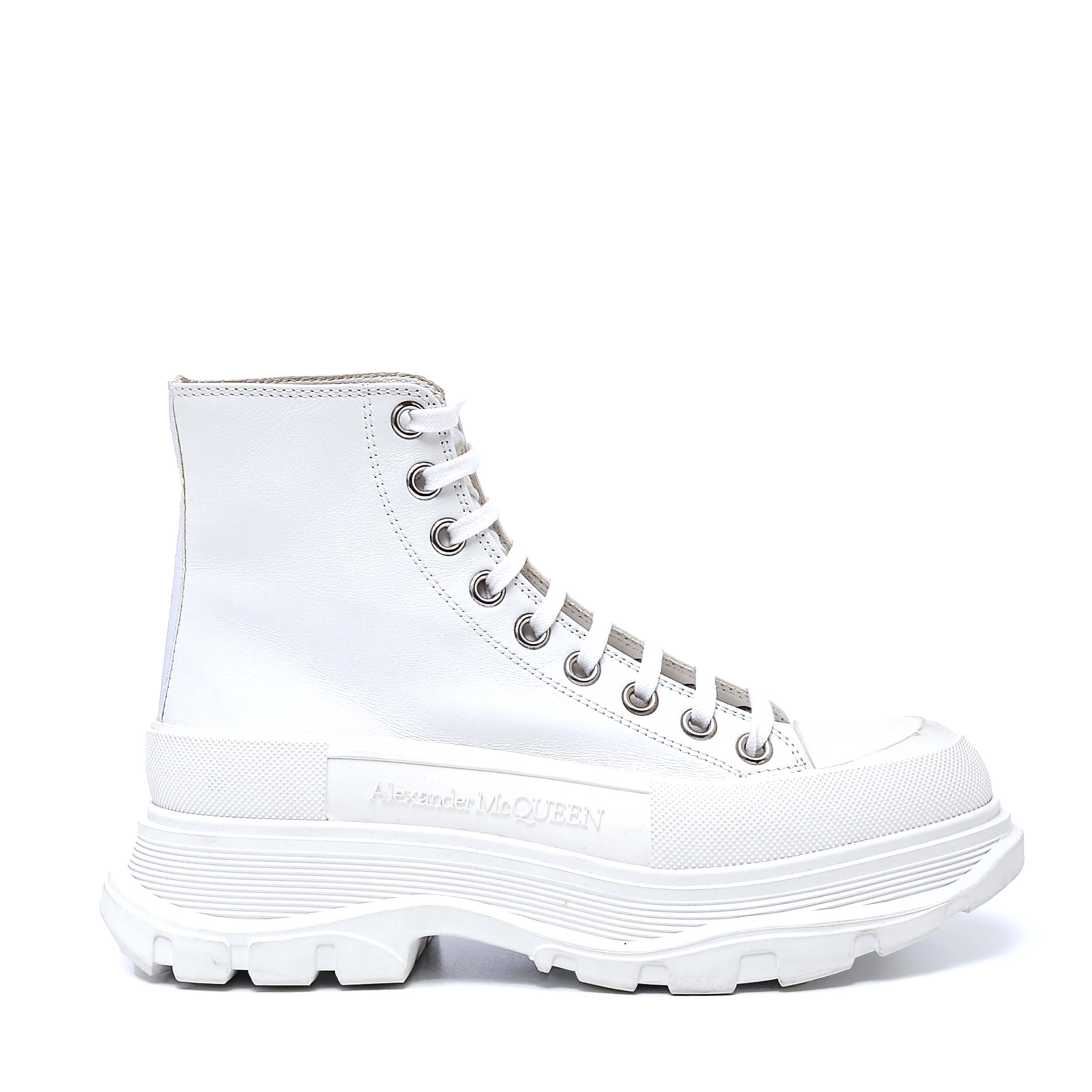 Alexander Mcqueen - White Leather Tread Slick High Top Sneakers / 38